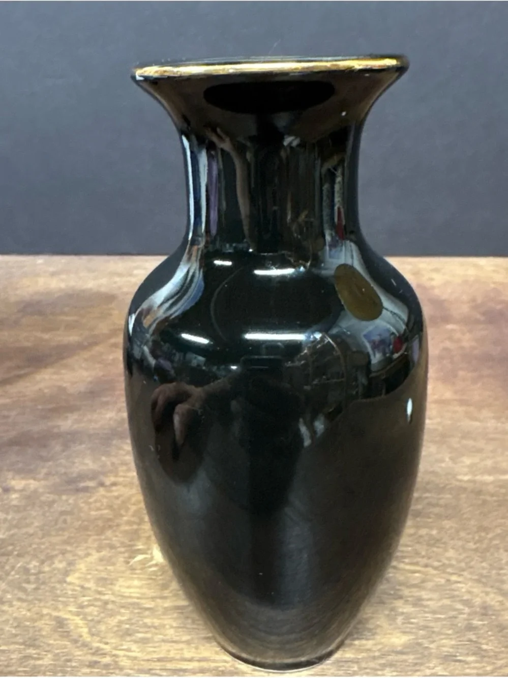 Japan Black Cloisonné Style Ceramic Small Vase with Floral and Peacock Design